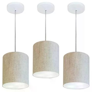 Imagem de Kit/3 Lustre Pendente Cilíndrico Md-4012 Cúpula Em Tecido 18x25cm Rustico Bege - Bivolt