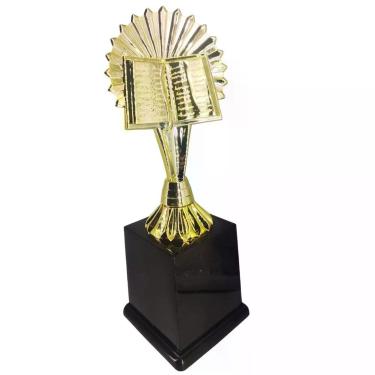 Imagem de Troféu 600021 Bíblia em Polímero Metalizado Dourado com Base Quadrada para Homenagem Vitória