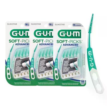 Imagem de Kit Palito Interdental Alongado Gum Soft Picks Advanced Verde com Cabo Curvado e Estojo Portátil 54un