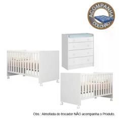 Quarto de Bebê Berço Gemeos c/ Rodízios Colchão Physical e Cômoda Doce