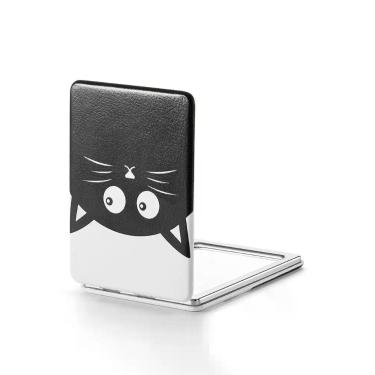 Imagem de Espelho Compacto de Aumento OMIRO Gato Preto 6x9 cm Couro PU
