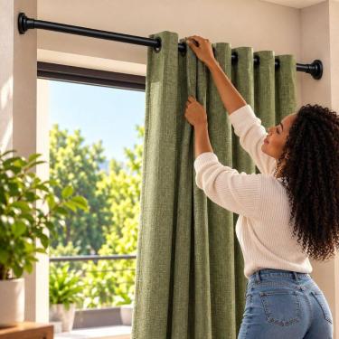 Imagem de Tubo Extensível para Cortina 90 a 210 cm Preto Fixação por Pressão - M