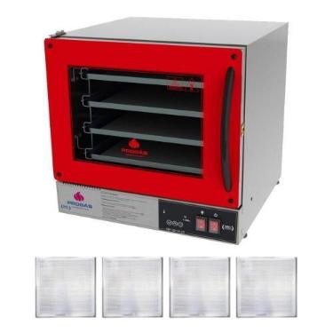 Imagem de Kit - Forno Turbo Prp-004 Plus Digital 220v Vermelho + 4 Assadeiras -