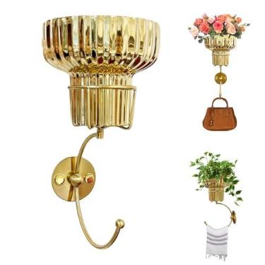 Imagem de MAUYAR Vaso de parede de plantas suspensas para flores com gancho, decoração de banheiro boho interno e externo, vaso de parede (ouro)