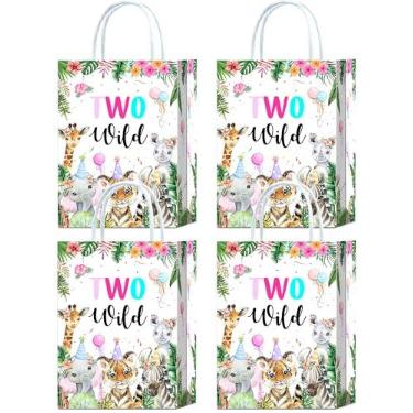 Imagem de Duas sacolas de lembrancinhas de festa de aniversário selvagens – 16 peças de sacolas de brindes para decorações de safári na selva para meninas nascidas para ser selvagem, sacos de doces para