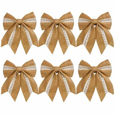 Imagem de Jogo Com 6 Laços Rústicos Juta e Renda 20x24cm Enfeites de Natal - Win
