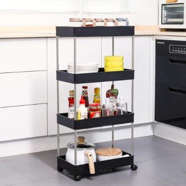 Imagem de Carrinho Organizador Multiuso 4 Prateleiras Com Rodinhas/Estante/Fruteira (Preto)