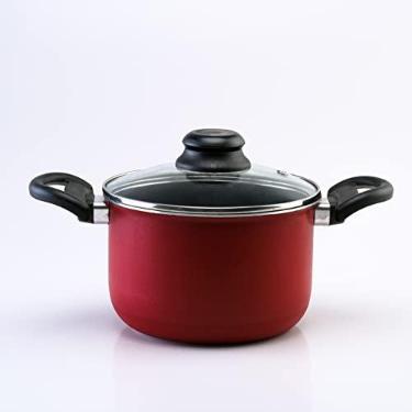 Imagem de Caldeirão 18cm Antiaderente Vermelho com Tampa de Vidro Pequeno Não Gruda