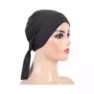 Imagem de Hijab Turbante De Algodão Liso Para Mulheres, Com Amarração Nas Costas