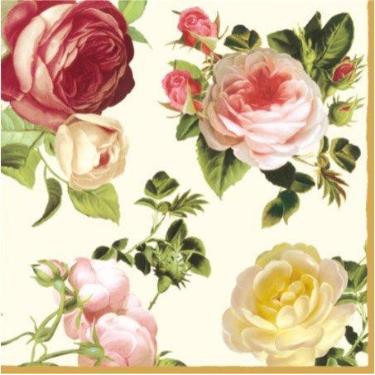 Imagem de Guardanapos para almoço de papel, 40 peças, 33 x 33 cm, rosas de 4 cores, branco, amarelo, rosa claro e escuro, decoupage