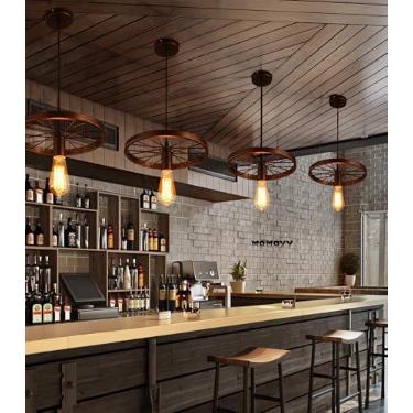 Imagem de Lustre pendente vintage com altura ajustável, soquete E27*1 (sem lâmpada), estilo industrial, para teto, ideal para restaurantes, cozinhas, bares e cafés. Luminária pendente de metal com rod