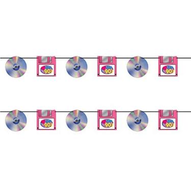 Imagem de Beistle 2 peças de papel de cartolina retrô da década de 90 para decoração de festa de volta às década de 90, 17,78 cm x 15,78 cm, multicolorido