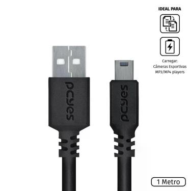 Imagem de Cabo Usb A 2.0 Macho Para Mini Usb B Macho 28Awg Puro Cobre 1 Metro - Puanm2-1