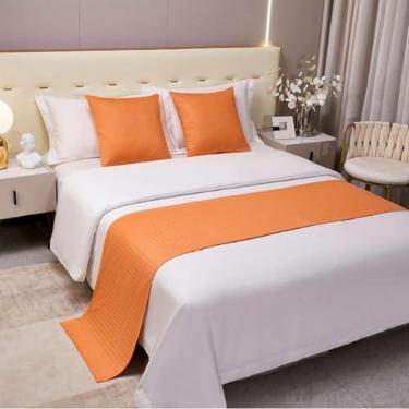 Imagem de Cachecol de cama de hotel luxuoso cor pura decoração de cama de qualidade simples proteção de cama casa de hóspedes toalha de cama macia para cama de casal queen king size - laranja||50 x 180 cm para