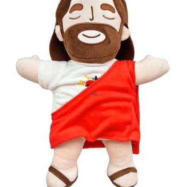 Imagem de Brinquedo de peluche de Jesus boneca de pelúcia de Jesus a respirar com música e luzes, figure acende, relaxante respira, alívio da ansiedade, figuras de Jesus, almofada de pelúcia - Vermelho