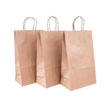Imagem de Sacola De Papel Para Presente Kraft Lisa Na Cor Pardo - Tamanho P 30x18x10,5 Cm Delivery Food com Alça - Opções de Pacotes, quantidades (10)
