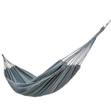 Imagem de Rede de Dormir Cinza com Listras Coloridas – 100% Algodão | Suporta até 250 kg | Rede de Descanso Ideal para Varanda, Quintal e Acampamento