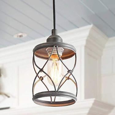 Imagem de LALUZ Iluminação pendente para ilha de cozinha, corredor, gaiola industrial rústica para pendurar, prata escovada, tamanho mini, 12 cm