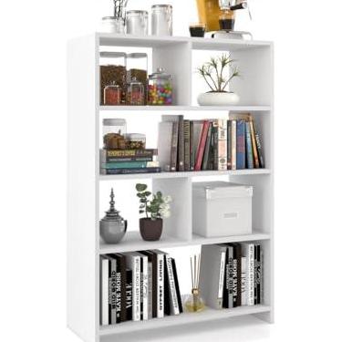 Imagem de Estante Armario Multiuso Livreiro 4 Prateleiras Com Divisórias Nicho Para Livros Decoração - Branco ou Preto (Branco)