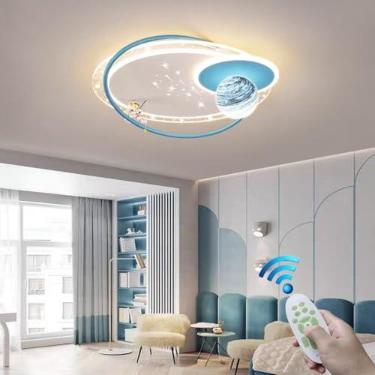 Imagem de Luminária de teto moderna estilo desenho animado, luminária decorativa de teto LED interna com controle remoto, formato de planeta, em metal, para cozinha, ilha, quarto, quarto de bebê, sala