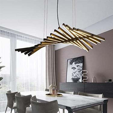Imagem de Luminária pendente LED espinha de peixe, lustre moderno para ilha de cozinha, luminária de teto regulável com altura ajustável para sala de estar e jantar (preto)