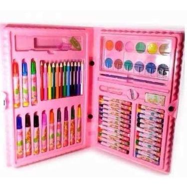 Imagem de Estojo De Pintura Com 68 Peças Para Meninas Kit Escolar Rosa 68 Peças Estojo Maleta Pintura Desenhar