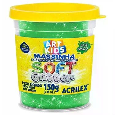 Imagem de Massinha para Modelar Escolar Acrilex Soft com Glitter Não Tóxica à Base de Amido Pote 150G Aroma Agradável Verde