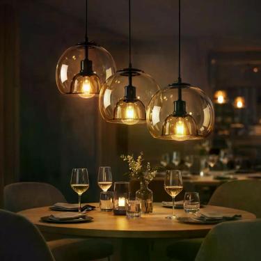 Imagem de Lustre Pendente 24cm Globo Vidro Âmbar Orgânico Luminária Teto Gimpo K