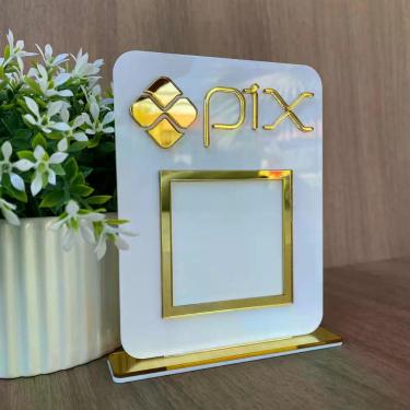 Imagem de Placa Pix Acrílico com Suporte  Personalizada para Balcão  Pagamento Q