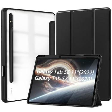 Imagem de Capa para Samsung Galaxy Tab S8 e S7 11 Polegadas Capinha Protetora Fina Capa Traseira Transparente Proteção com Suporte para Lápis Anti-Impacto Auto Sleep Tampa Magnética - Negro