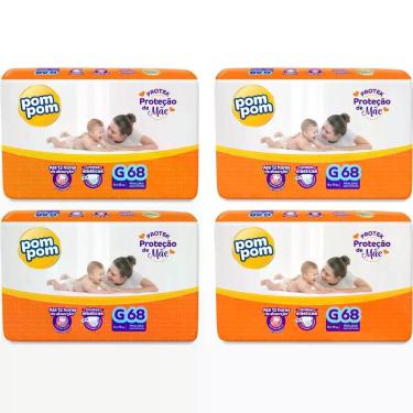 Imagem de KIT 4 Fraldas Pom Pom Derma Protek Hiper Tamanho G Com 68 unidades - P