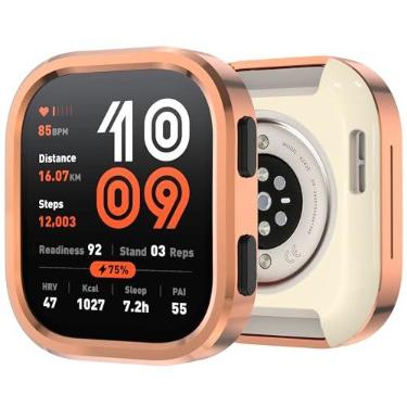 Imagem de BEARDDO Capa protetora de metal para smartwatch Amazfit Bip 6, bisel de aço inoxidável 2 em 1 e capa traseira de TPU (ouro rosa)