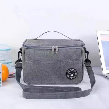 Imagem de Bolsa Térmica Porta Marmita Grande OEM Fitness em Poliéster e Manta Laminada 18x26x17 Cinza Unissex