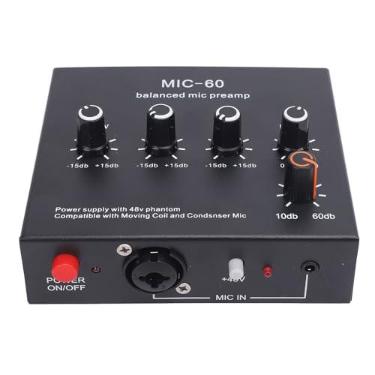 Imagem de Microfone Preamp Mic Gain Booster Com 3 Input Max 60db Gain 48V Phantom Power, Interface 3.5mm/6.35mm/XLR, para Microfone Dinâmico e Condensador