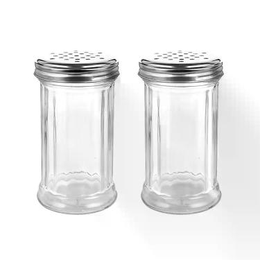 Imagem de Kit 2 Porta Condimento De Queijo Ralado Vidro Tampa Inox Queijeira 300