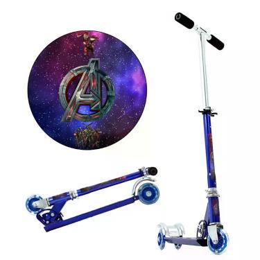 Imagem de Patinete Avengers Três Rodas Infantil Azul de Alumínio - DM Radical