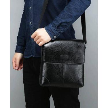 Imagem de Bolsa carteiro masculina business em P.U Ecológico - Preto - YIDA