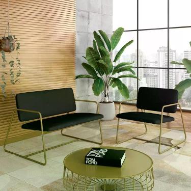 Imagem de Kit Namoradeira Com Poltrona Sintra Industrial Dourado/sd Preto - M.a 