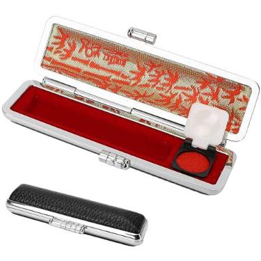 Imagem de Estojo de carimbo japonês Hanko PU, caixa de selo de nome japonês, caixa de carimbo de couro redondo, caixa de vedação de chifre, suporte de selo japonês (preto, 0 ~ 12 mm)