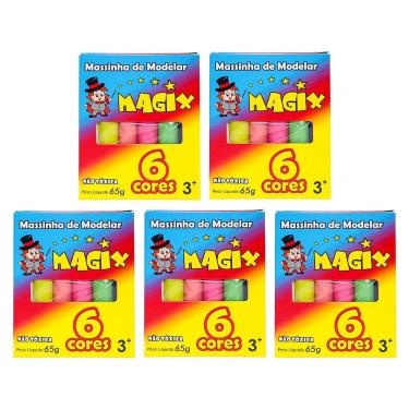 Imagem de Kit 5 Massinha De Modelar 6 Cores Magix 65g Multicolor