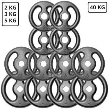 Imagem de Kit 40Kg em Anilhas de Ferro Fundido Kit com 12 Peças - SEPO