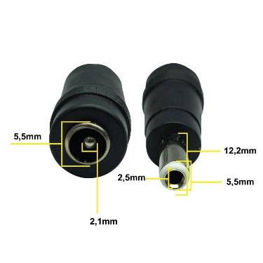 Imagem de Adaptador P4 2.1x5.5mm Fêmea para 2.5x5.5mm Macho - Conector de Energi