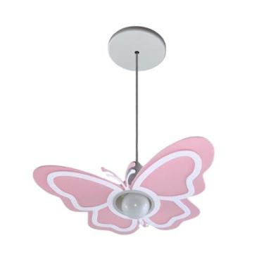 Imagem de Luminária Borboleta Rosa Pendente Quarto infantil lustre decoração quarto de menina pendente branco