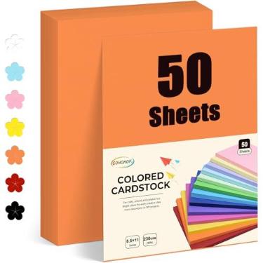Imagem de GOHOHOF 50 folhas de cartolina laranja 8,5 x 11 papel para impressora 38,6 kg/230 gsm, papel cartolina para impressora, desenho, etiquetas de presente, convites