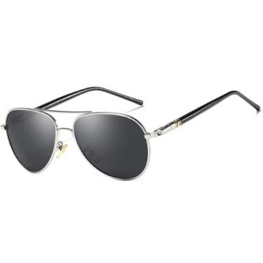 Imagem de Óculos de Sol Masculino Polarizado Óculos Aviador UV400 Lente Polarizada (Prata-Preto)