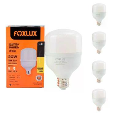 Imagem de Kit 5 Lâmpada Led Alta Potência 20w 3000k E-27 Bivolt Foxlux