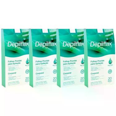 Imagem de Kit 4 Folhas Prontas Depilação Corporal Aloe Vera Depilflax Cera Fria 