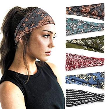 Imagem de YONUF Bandanas femininas Boho para cabeça largas, para ioga, treino, acessórios de cabelo, pacote com 6