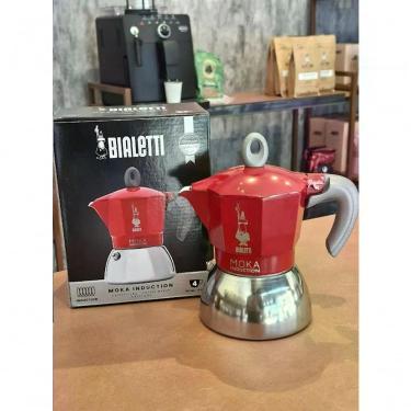 Imagem de Cafeteira Moka Induction para Café Italiano Alumínio e Aço Inoxidável Tecnologia de Bicamada e Indução Cozinha Vermelho