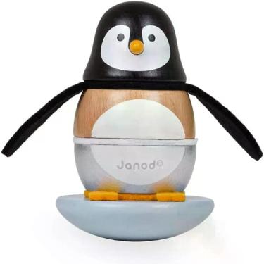 Imagem de Brinquedo de Empilhar J08127 Sensorial com Blocos de Madeira e Feltro Preto Janod 8.89CM